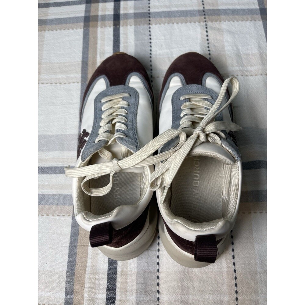 Tory Burch Good Luck Trainer Sneakers Cream Brown Suede Chunky Womens Size 8 - Picture 10 of 10